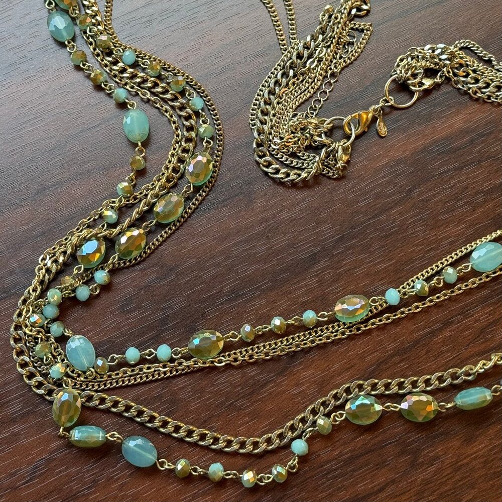 Premier Designs Belize Multi Strand Blue Glass Statement Necklace Extra Long